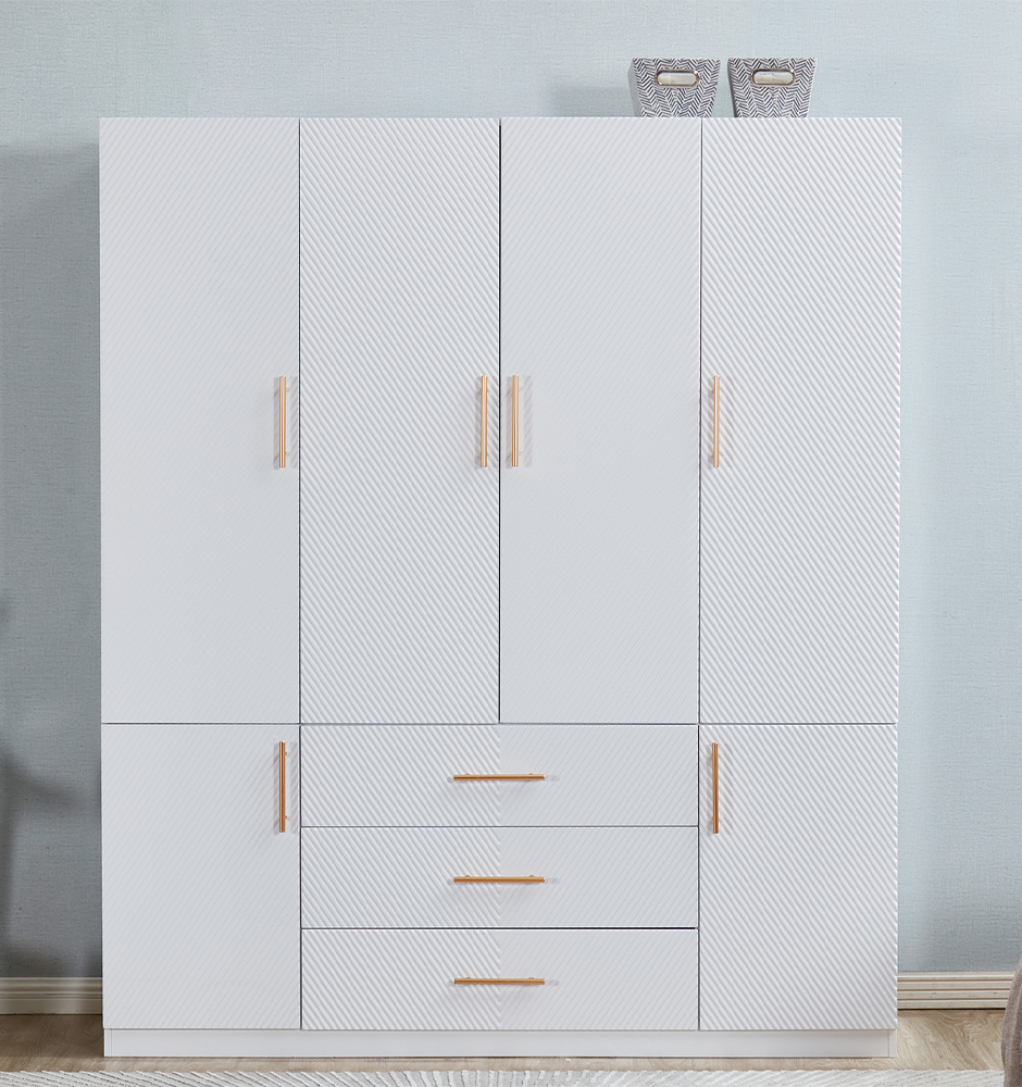 LivelyLodge 74.2 Tall 4 Doors 3 Drawers White Closet Wardrobe Closet Armoire Large Bedroom Freestanding Storage Closet Cabinet Bathroom Clothes Storage White Wooden Organizer with Hanging Rod Shelves