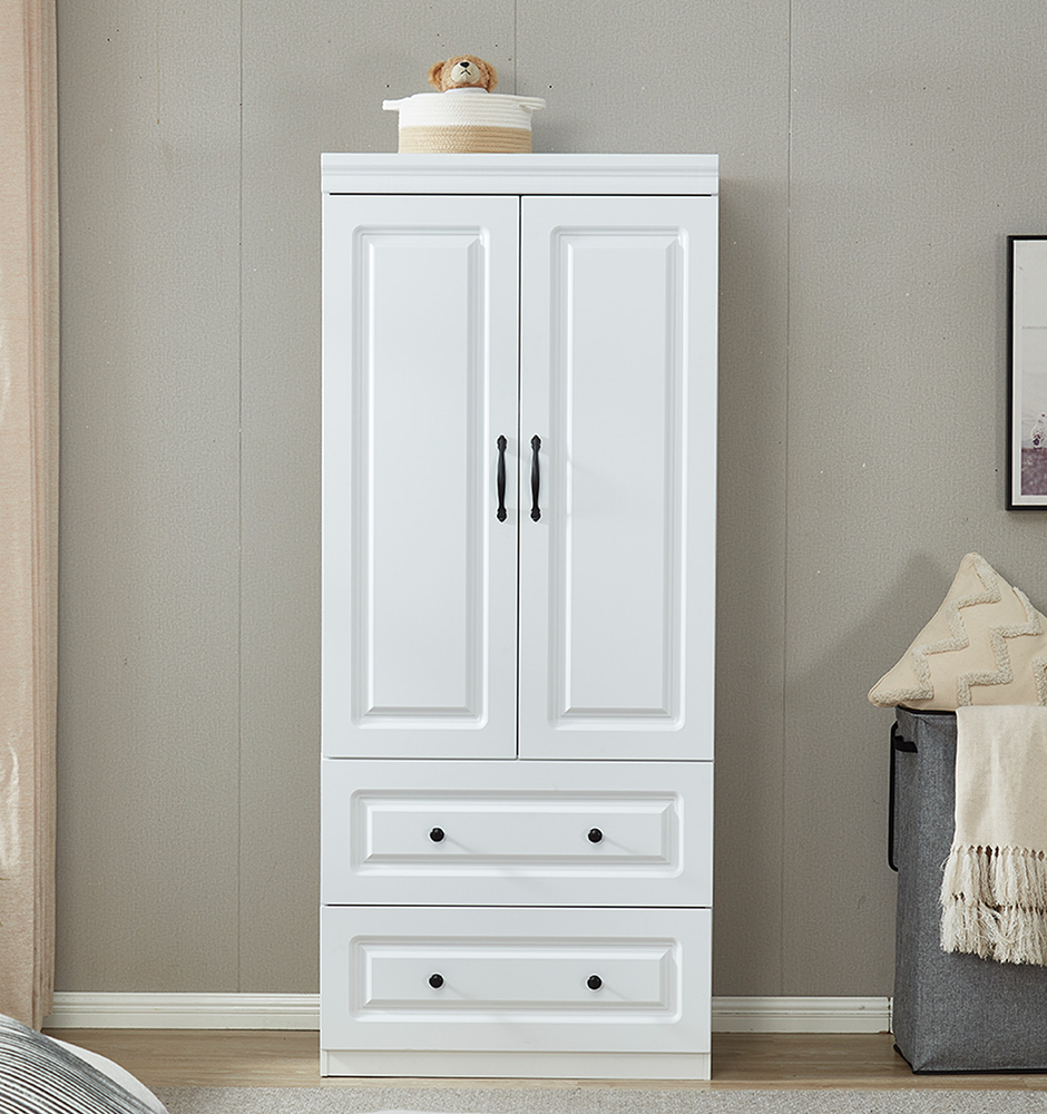 LivelyLodge 74H Wardrobe Closet with 2 Doors White Armoire Wardrobe Closet Clothes Storage Closets Cabinet Wooden Bedroom Armoires Large Closet with Hanging Rod 2 Drawers Clothes Cabinet