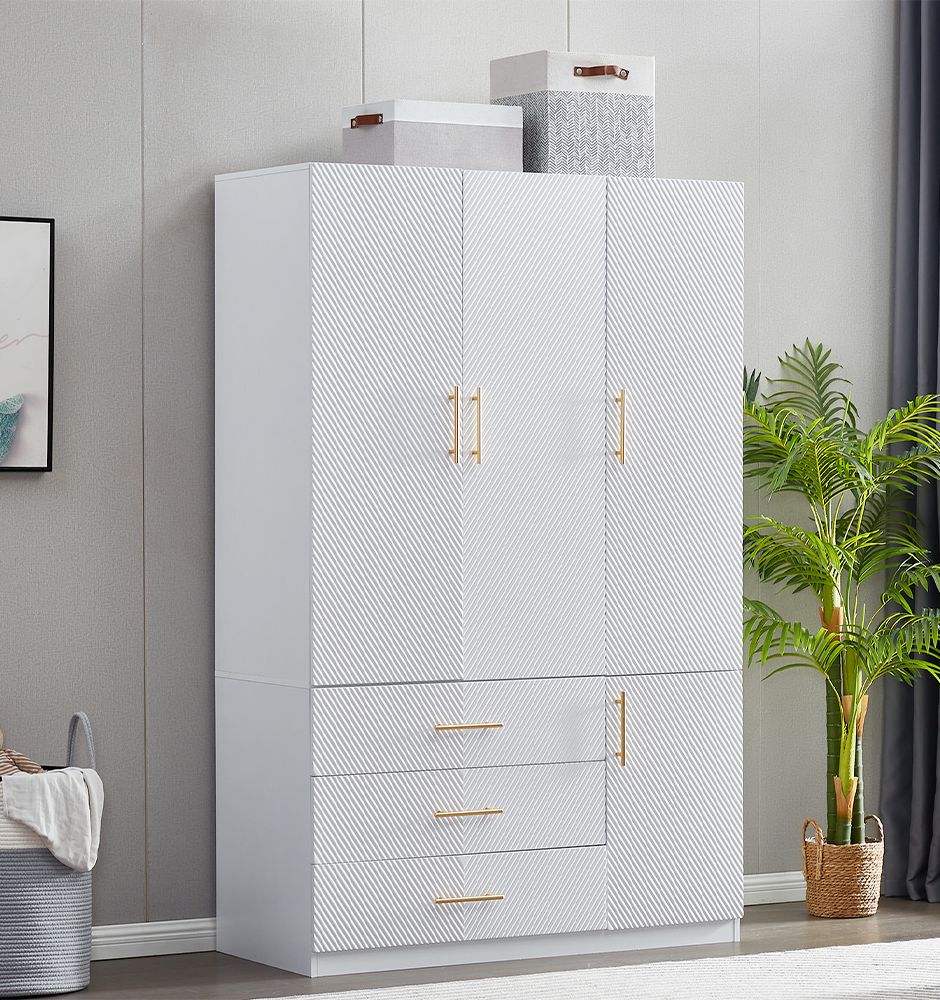 LivelyLodge 74.2H Tall 3 Doors White Closet Armoire Wardrobe Clothes Closet Storage Cabinet with Hanging Rod Storage Shelf Wood Bedroom Armoires Clothes Closets Cabinet for Bathroom Cabinet