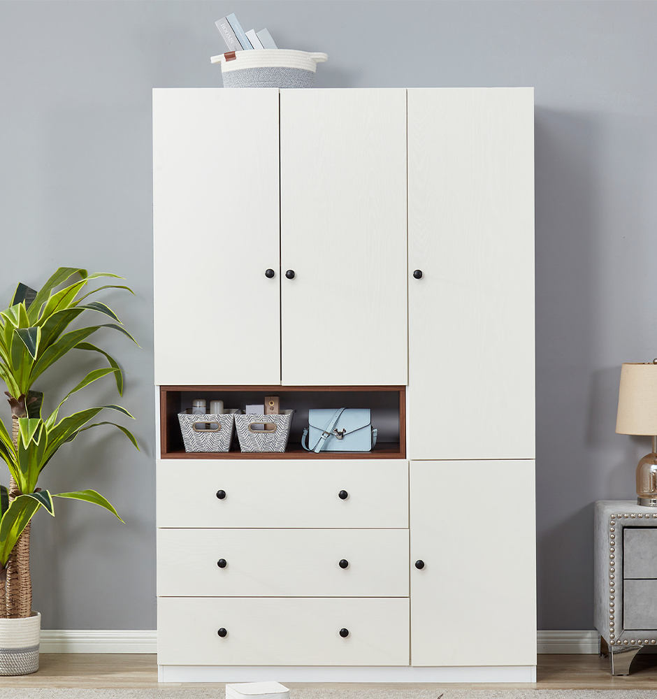 LivelyLodge 74 H 3 Doors White Wood Wardrobe Closet Armoire Freestanding Clothes Storage Closet Wardrobe Cabinet Clothes Large Storage Clothes Organizer with Hanging Rod for Bedroom Bathroom