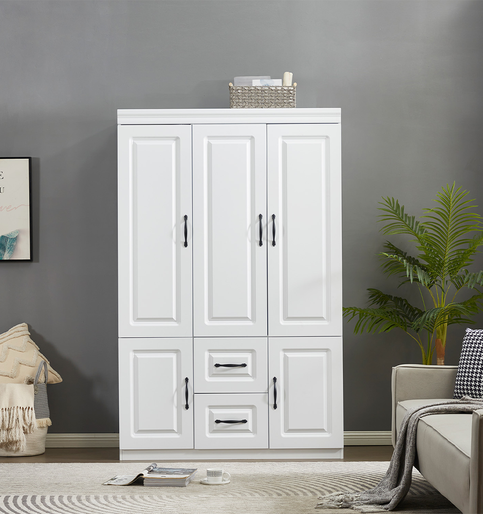 LivelyLodge 74H White Armoire Wardrobe Closet with 3 Doors Wardrobe Closets Wood Storage Closet Cabinet Wooden Bedroom Armoires Clothes Storage Cabinet with Hanging Rod Shelves 2 Drawers Closets