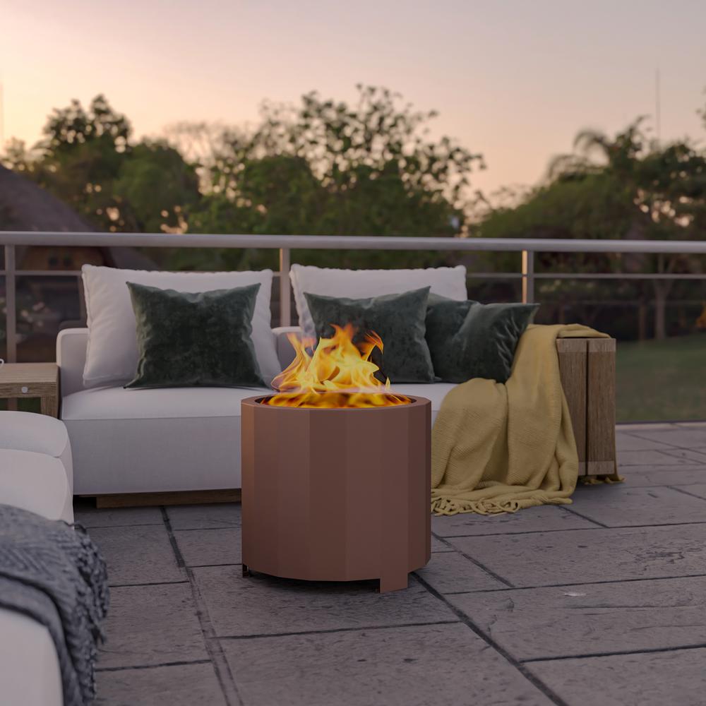 19.5 inch Smokeless Outdoor Firepit, Natural Wood, Bronze