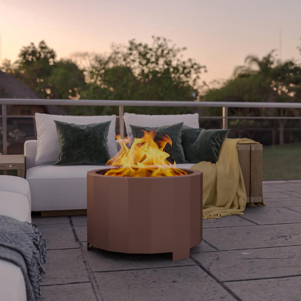 27 inch Smokeless Outdoor Firepit, Natural Wood, Bronze