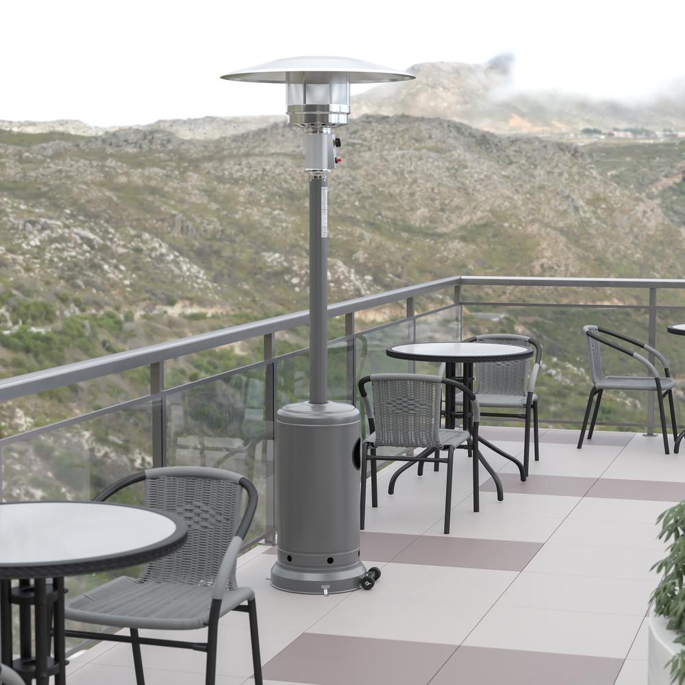Silver Stainless Steel Propane Heater with Wheels-7.5 Feet Tall