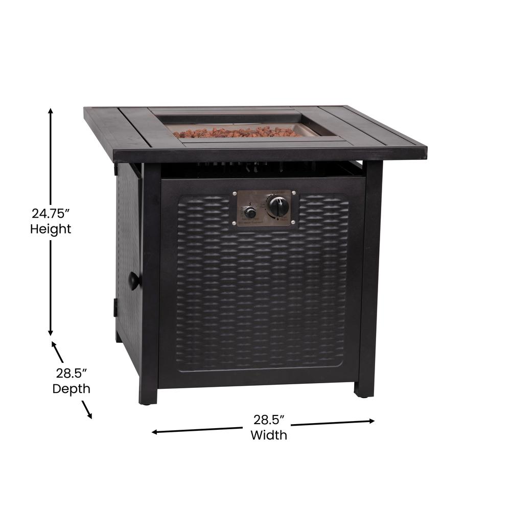 28" Propane Gas Fire Pit Table with Stainless Steel Tabletop - Black