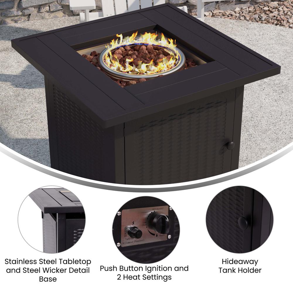 28" Propane Gas Fire Pit Table with Stainless Steel Tabletop - Black