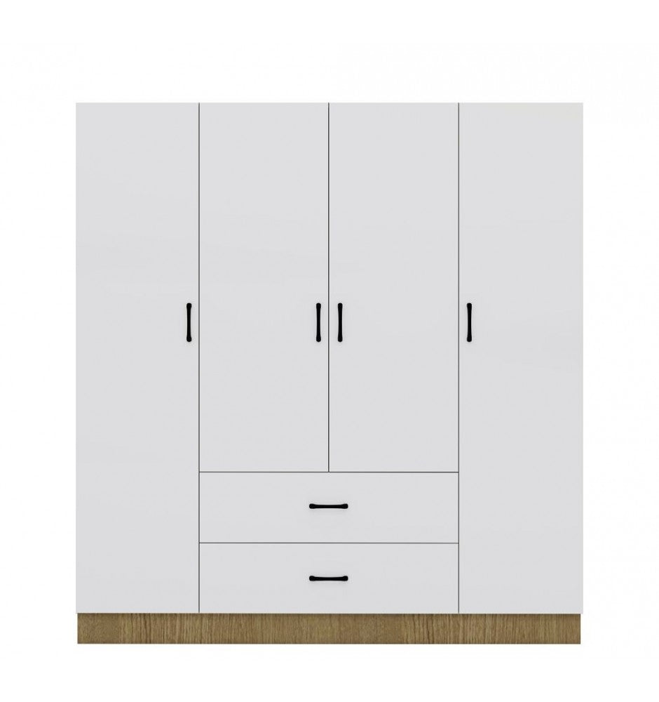 Armoire Wardrobe Closet with 4 Doors and 2 Hanging Rods 2 Drawers Wood Clothes Storage Cabinet Organization Shelving Armoire Large Capacity for Bedroom White