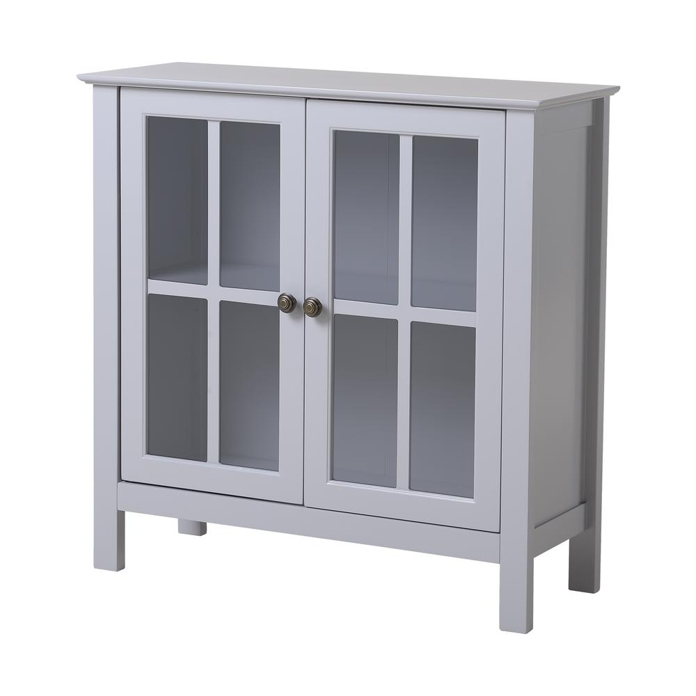 Dark Gray Glass Door Accent and Display Cabinet