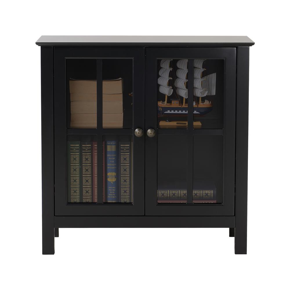 Black Glass Door Accent and Display Cabinet