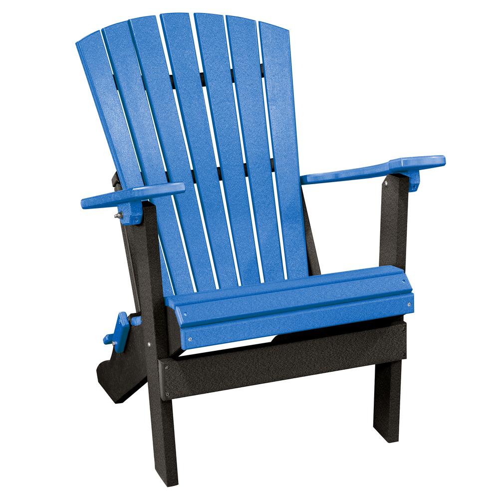 OS Home and Office Model 519BBK Fan Back Folding Adirondack Chair in Blue with a Black Base, Made in the USA