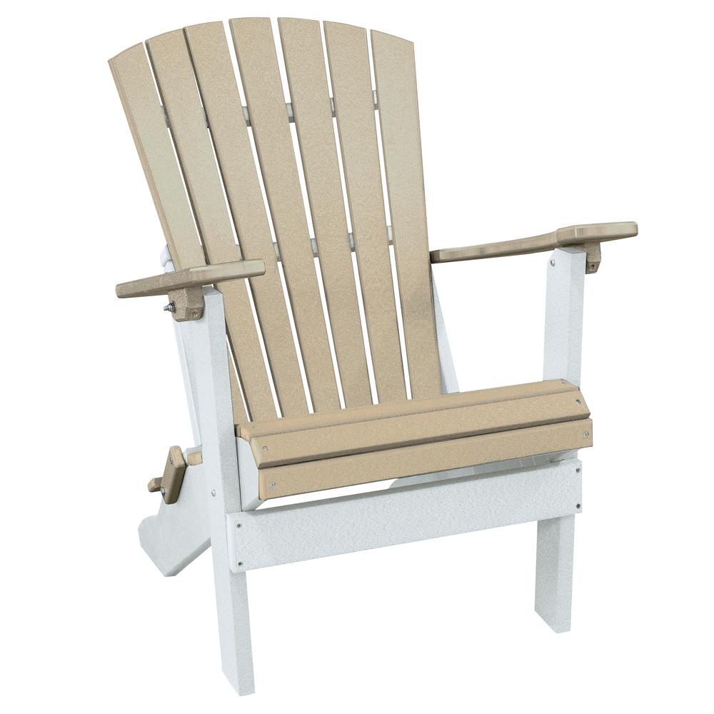 OS Home and Office Model 519WWWT Fan Back Folding Adirondack Chair in Weatherwood with a White Base, Made in the USA