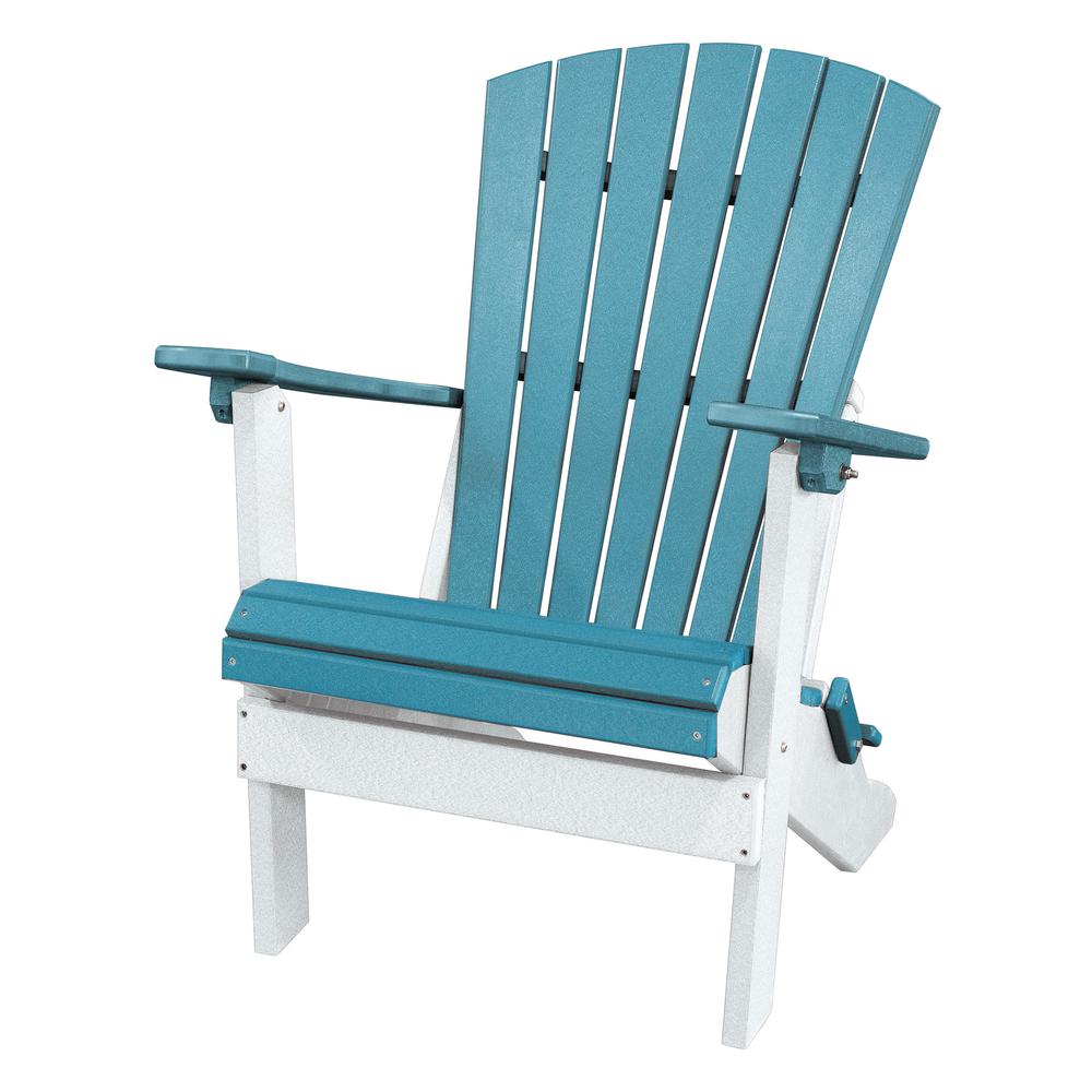 OS Home and Office Model 519ARW Fan Back Folding Adirondack Chair in Aruba Blue with a White Base, Made in the USA