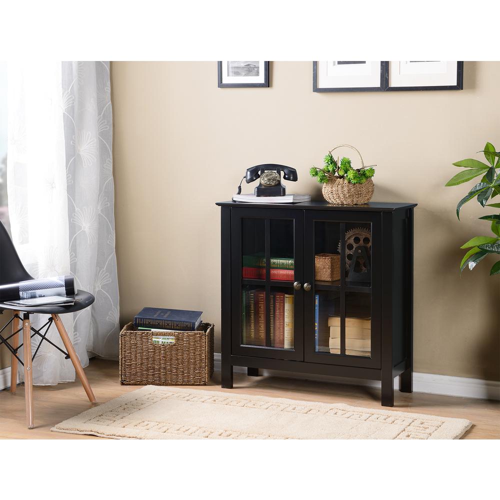 Black Glass Door Accent and Display Cabinet