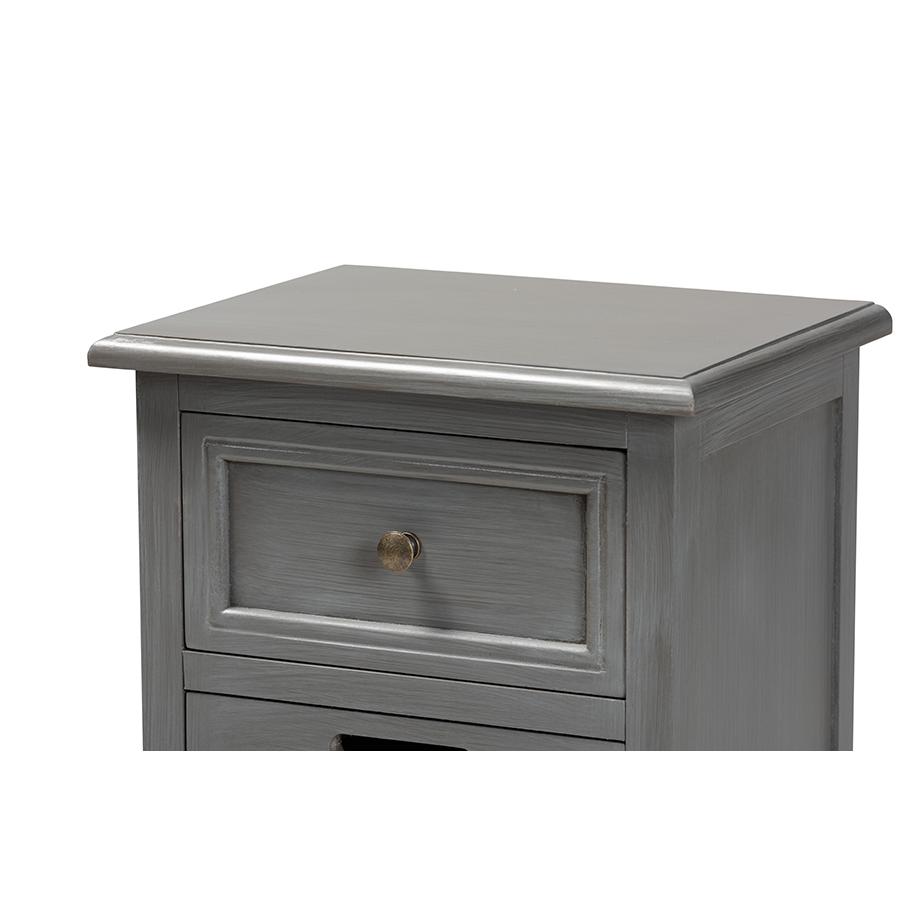 Vintage Grey Finished Wood and Synthetic Rattan 3-Drawer End Table