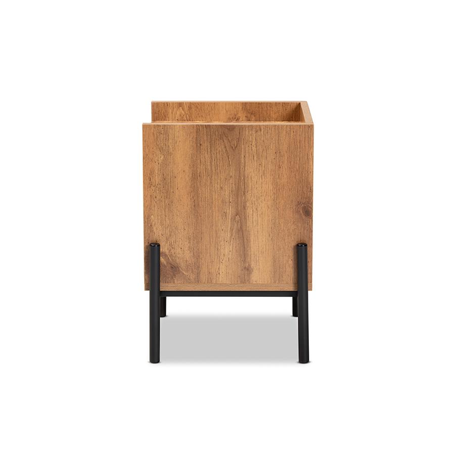 Industrial Natural Brown Finished Wood and Black Metal End Table