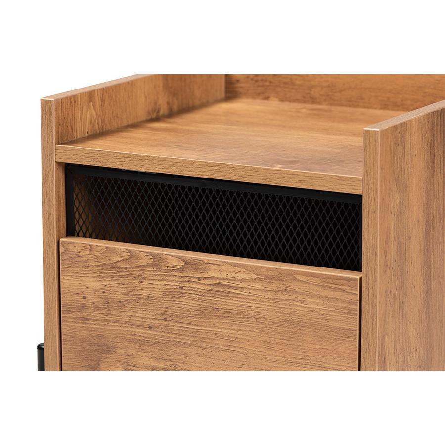 Industrial Natural Brown Finished Wood and Black Metal End Table