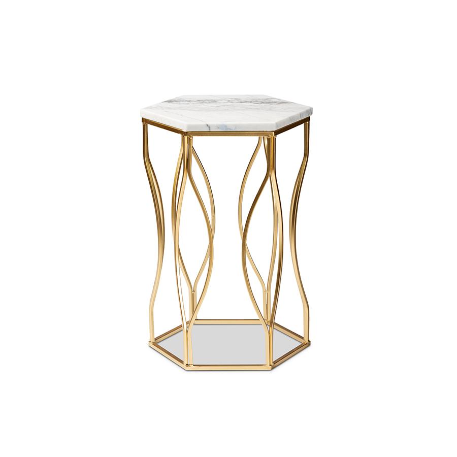 Kalena Modern and Contemporary Gold Metal End Table with Marble Tabletop