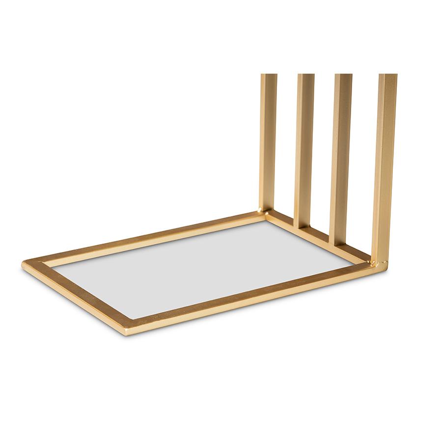 Gold Finished Metal C Shaped End Table with Marble Tabletop
