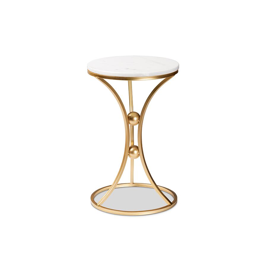 Gold Finished Metal End Table with Marble Tabletop