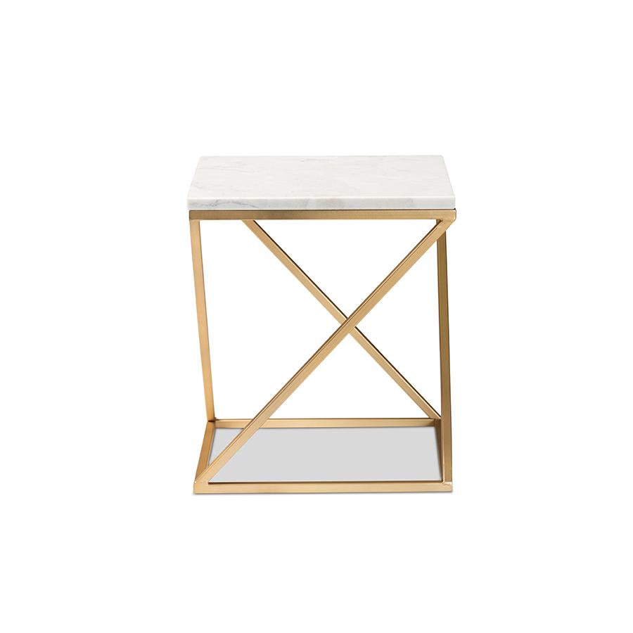 Gold Finished Metal End Table with Marble Tabletop
