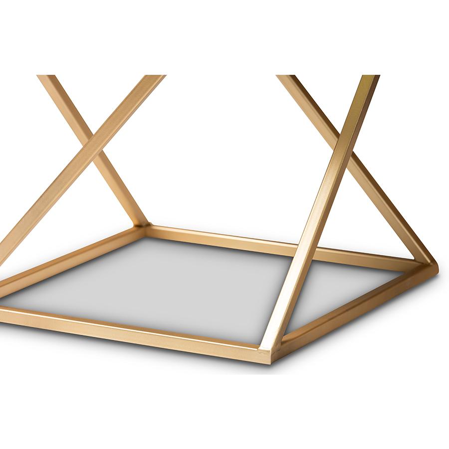 Gold Finished Metal End Table with Marble Tabletop