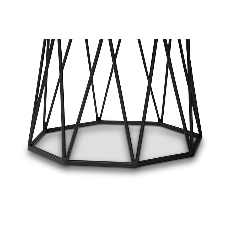 Venedict Modern and Contemporary Black Metal End Table with Marble Tabletop