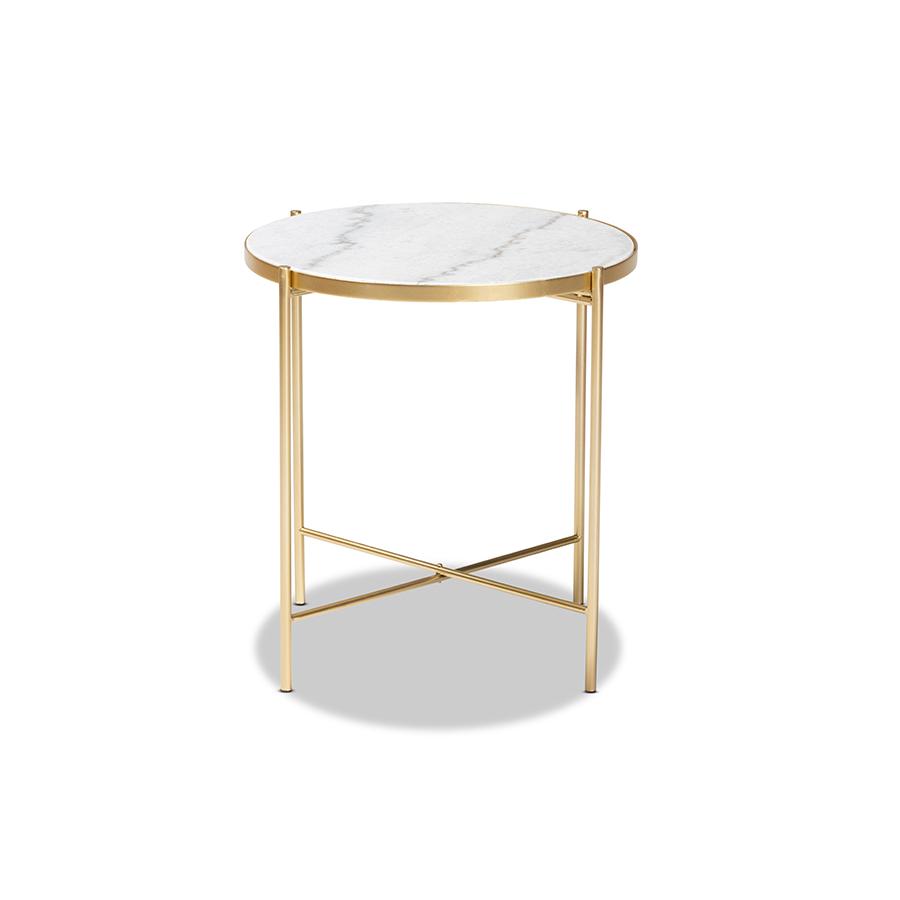 Gold Finished Metal End Table with Marble Tabletop
