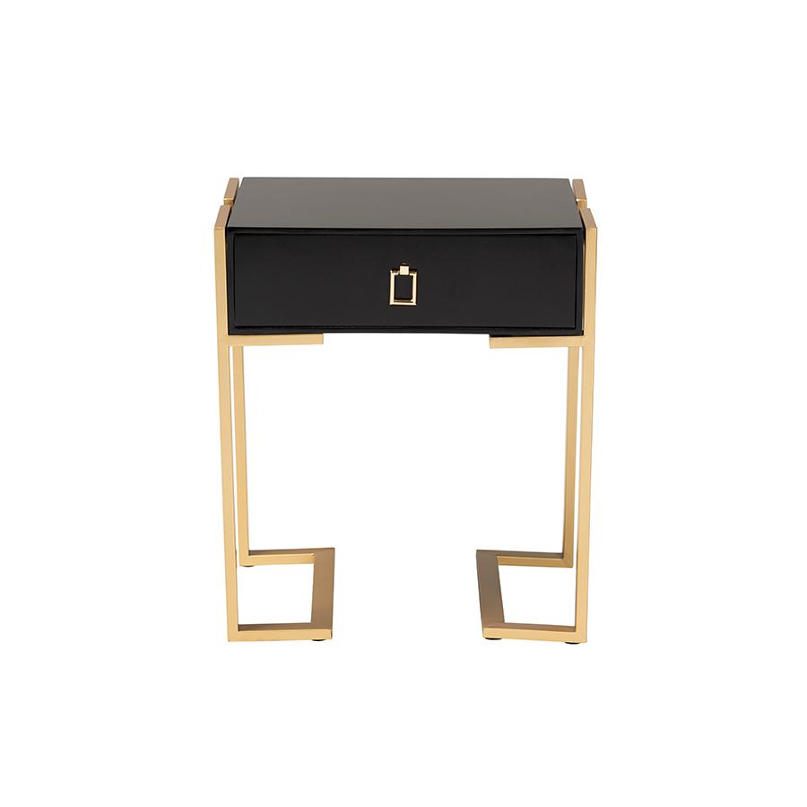 Luna Contemporary Glam and Luxe Black Finished Wood and Gold Metal End Table