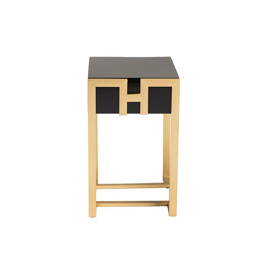 Luna Contemporary Glam and Luxe Black Finished Wood and Gold Metal End Table