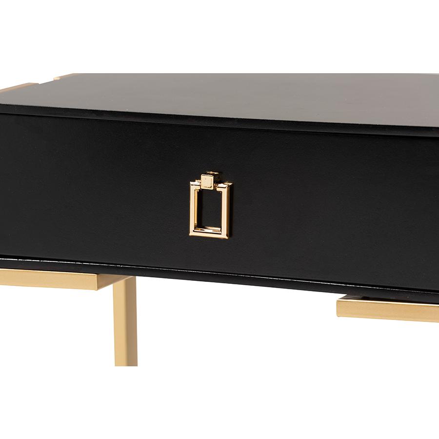 Luna Contemporary Glam and Luxe Black Finished Wood and Gold Metal End Table