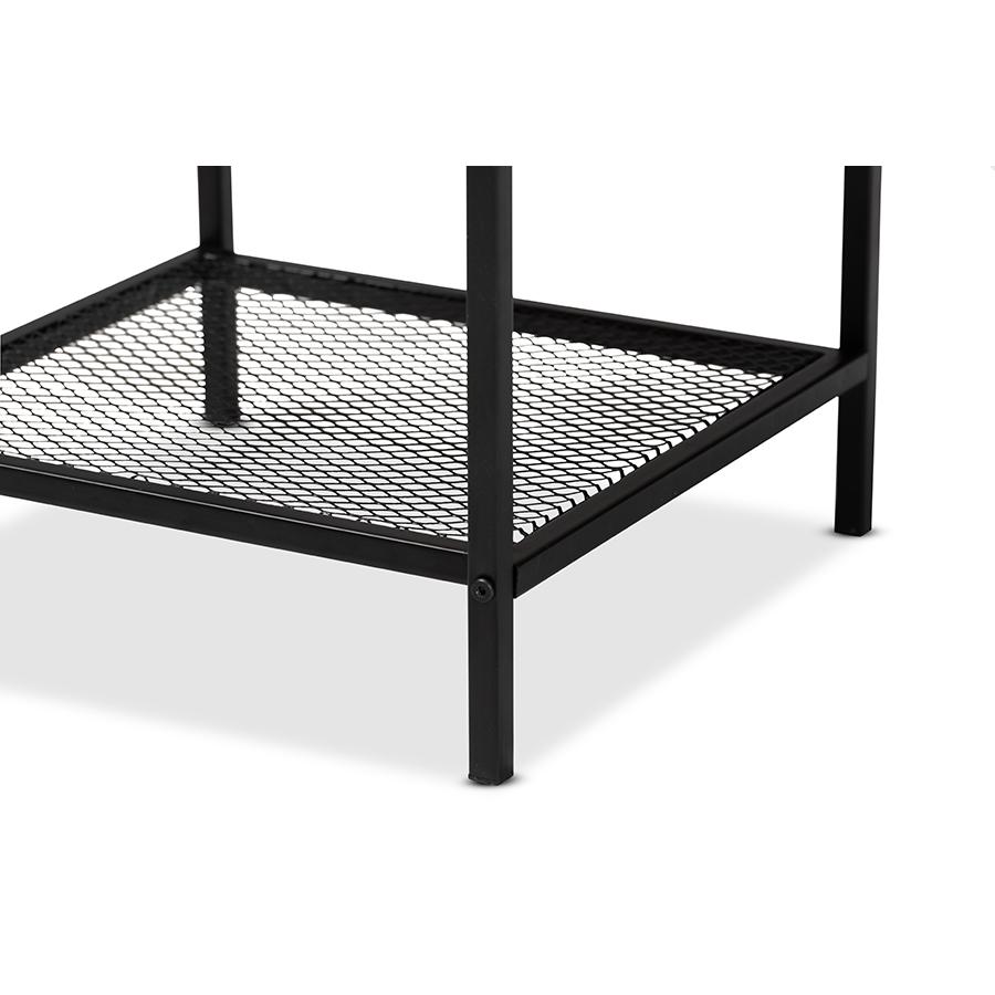 Overton Modern Industrial Oak Brown Finished Wood and Black Metal End Table