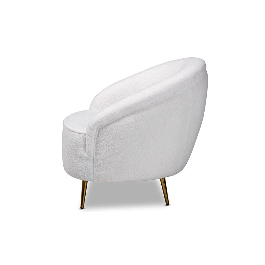 White Boucle Upholstered and Gold Finished Metal Accent Chair