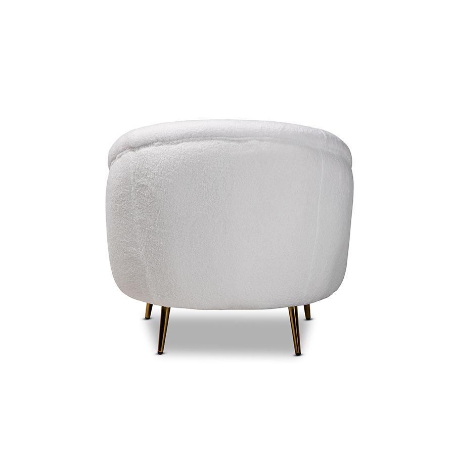 White Boucle Upholstered and Gold Finished Metal Accent Chair