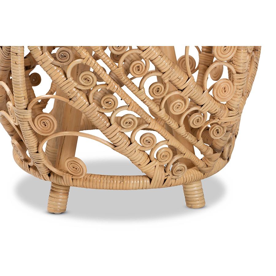 bali & pari Saranna Modern Bohemian Natural Brown Finished Rattan End Table