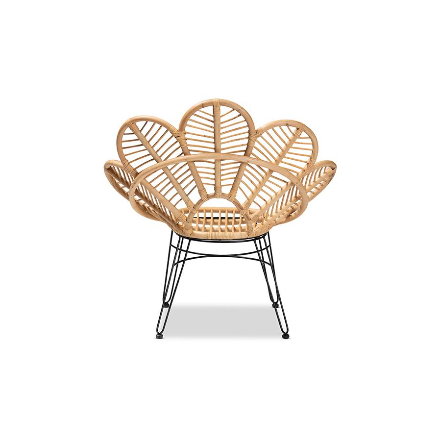 Bohemian Natural Brown Rattan and Black Metal Accent Chair