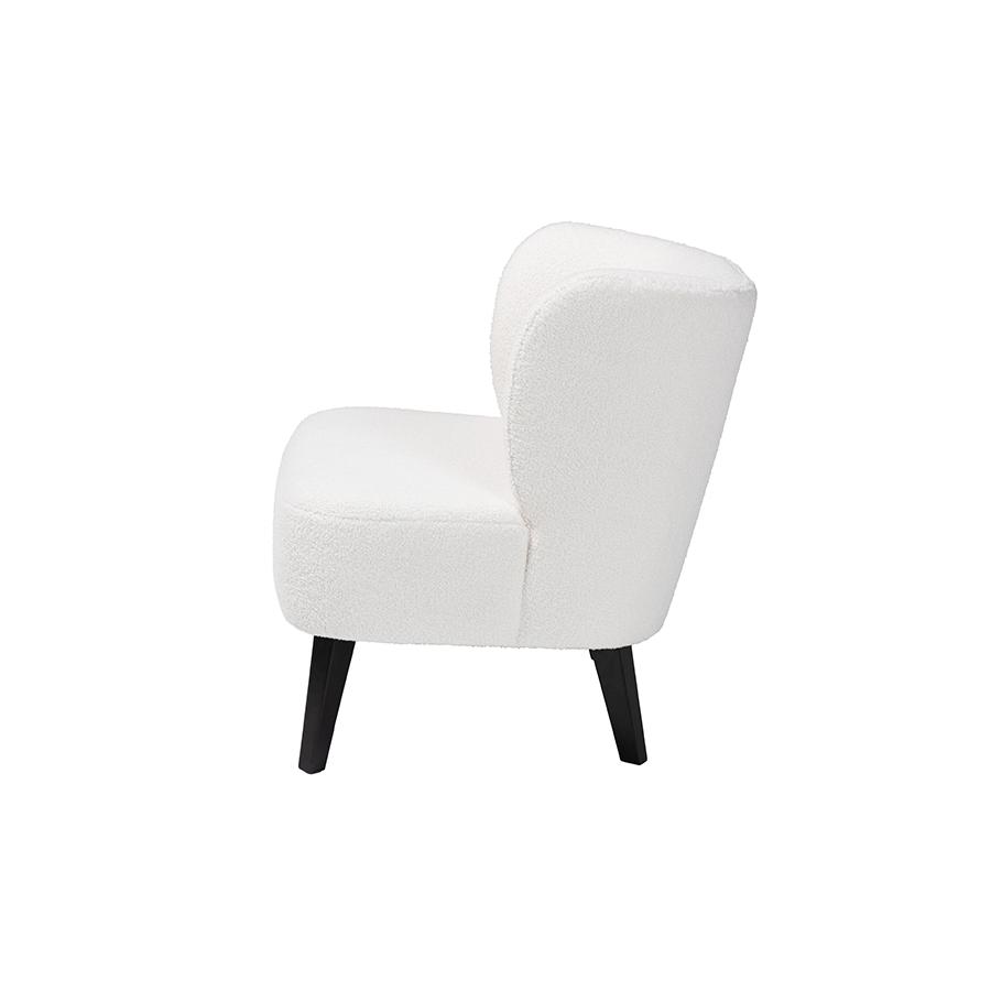Ivory Boucle Upholstered and Black Finished Wood Accent Chair
