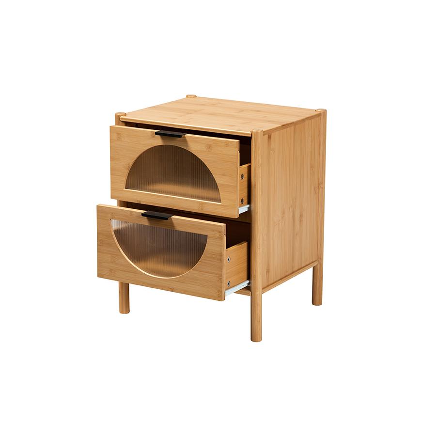 Transitional Natural Brown Bamboo Wood 2-Drawer End Table