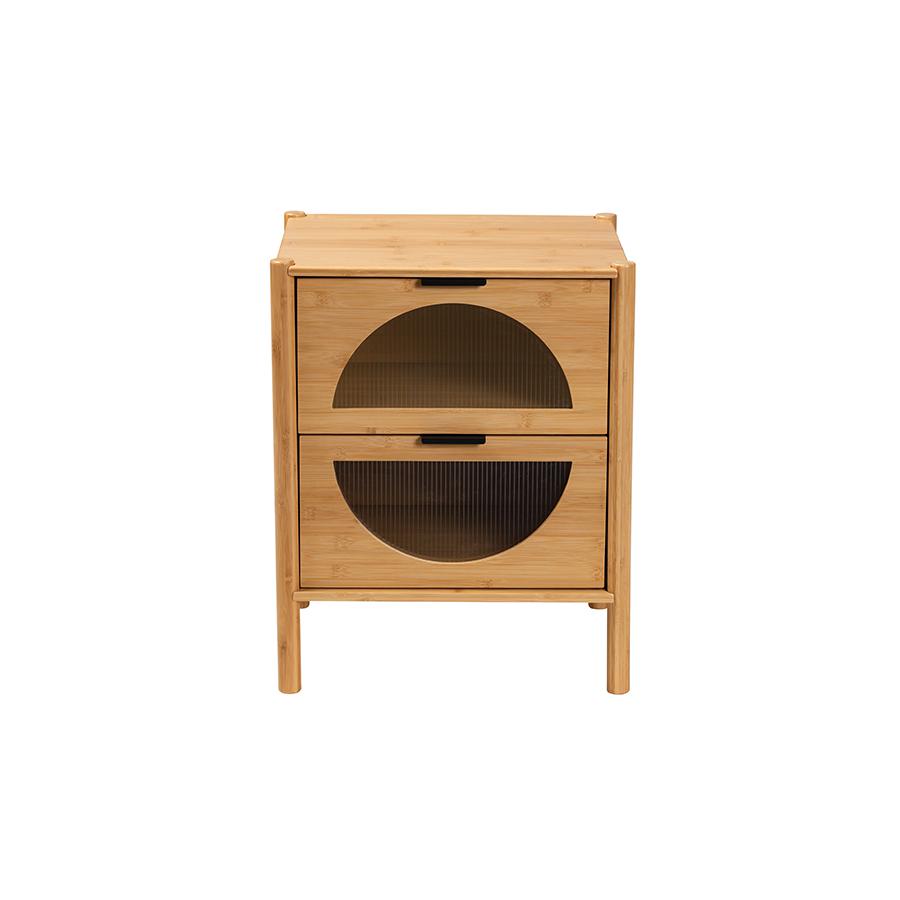 Transitional Natural Brown Bamboo Wood 2-Drawer End Table