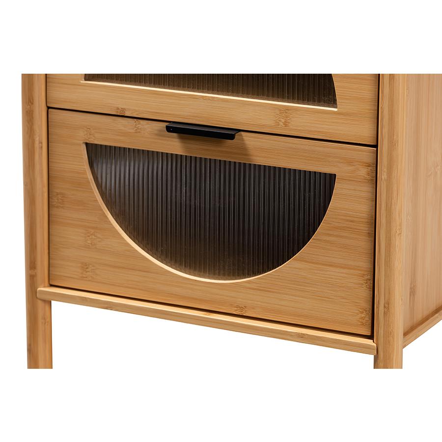 Transitional Natural Brown Bamboo Wood 2-Drawer End Table