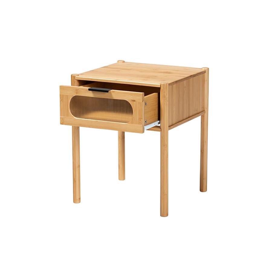 Transitional Natural Brown Bamboo Wood 1-Drawer End Table