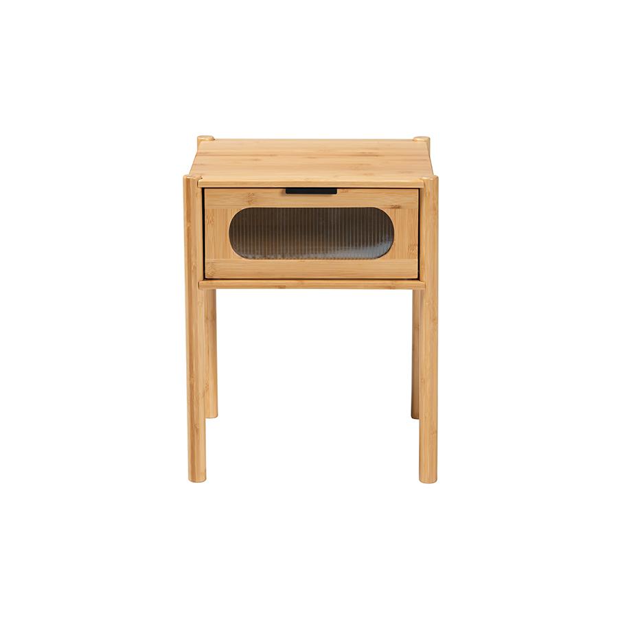 Transitional Natural Brown Bamboo Wood 1-Drawer End Table