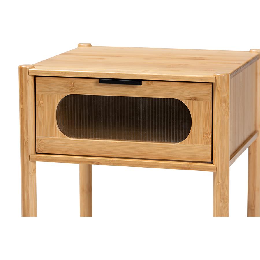 Transitional Natural Brown Bamboo Wood 1-Drawer End Table