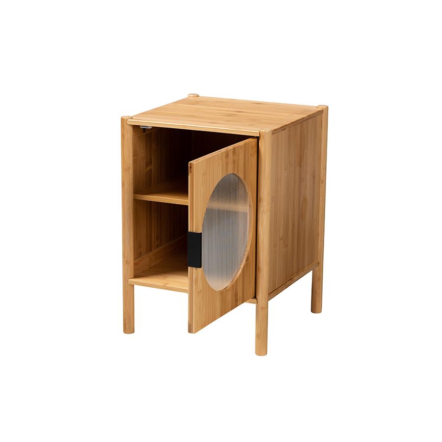 Transitional Natural Brown Bamboo Wood 1-Door End Table