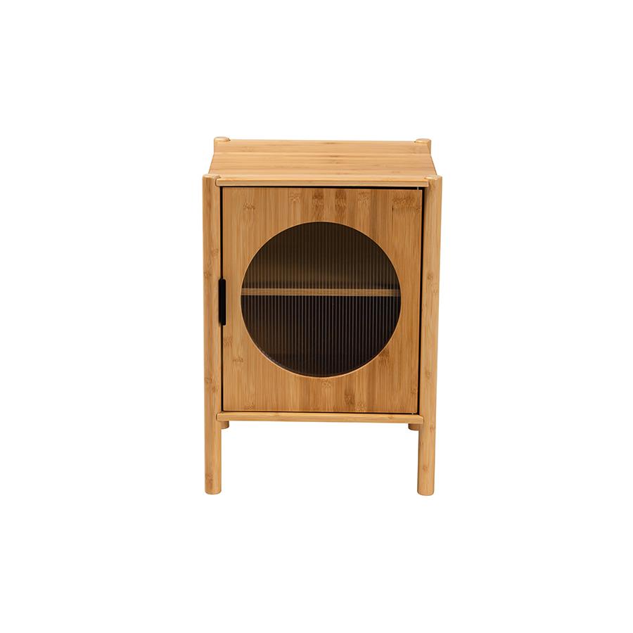 Transitional Natural Brown Bamboo Wood 1-Door End Table