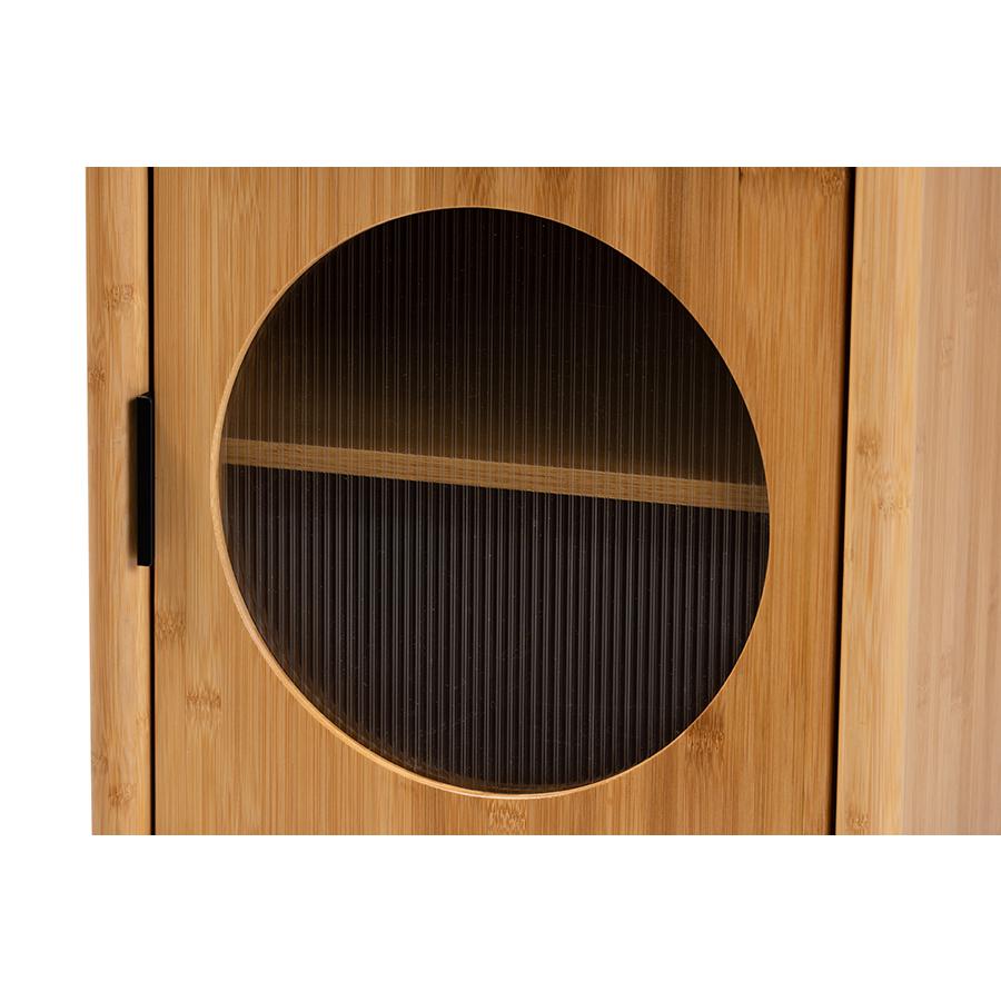 Transitional Natural Brown Bamboo Wood 1-Door End Table