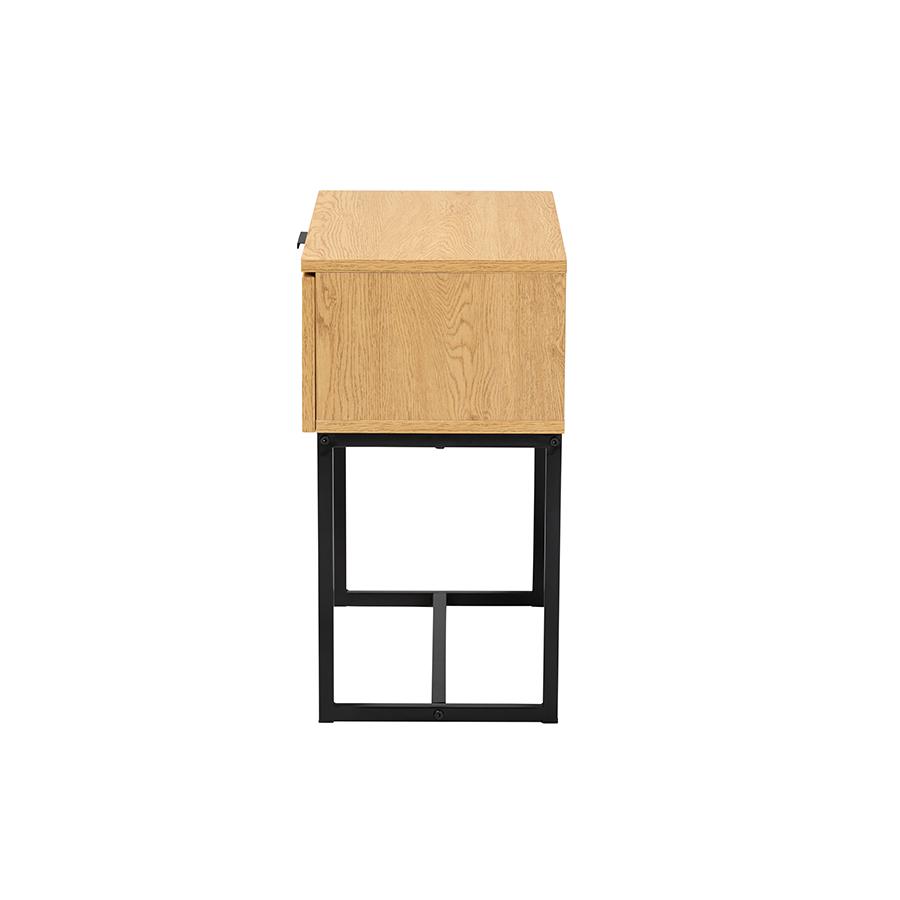 Black Metal 1-Drawer End Table with Natural Rattan