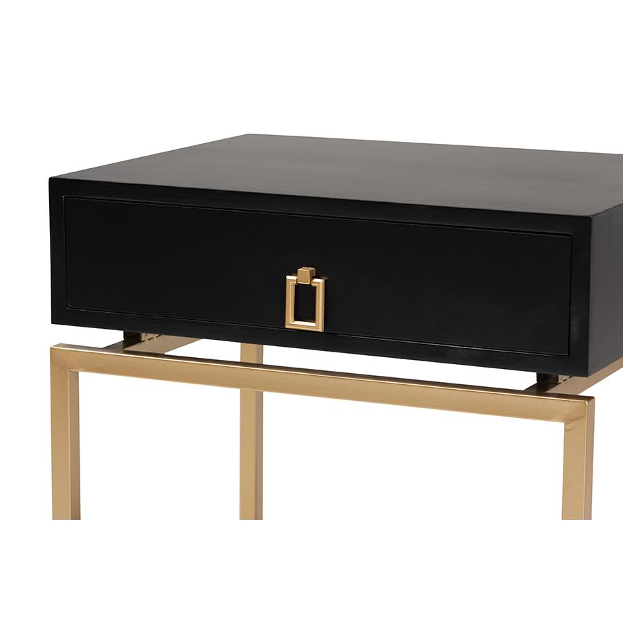 Glam and Luxe Black Finished Wood and Gold Metal 1-Drawer End Table