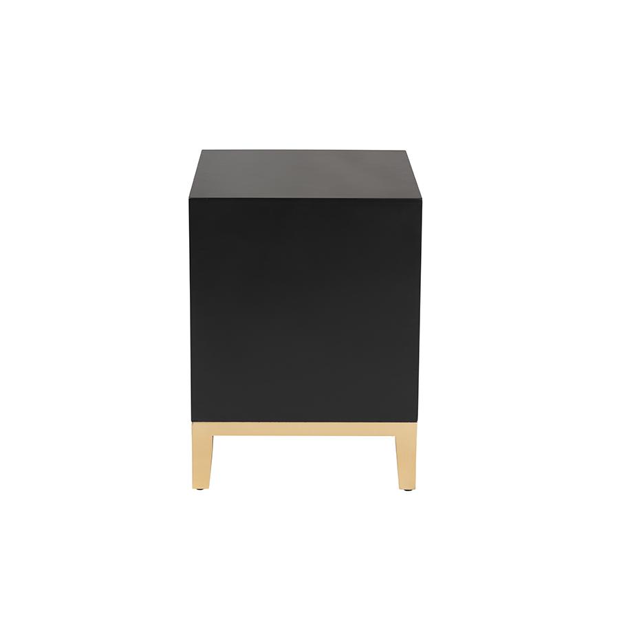 Glam and Luxe Black Finished Wood and Gold Metal 2-Drawer End Table
