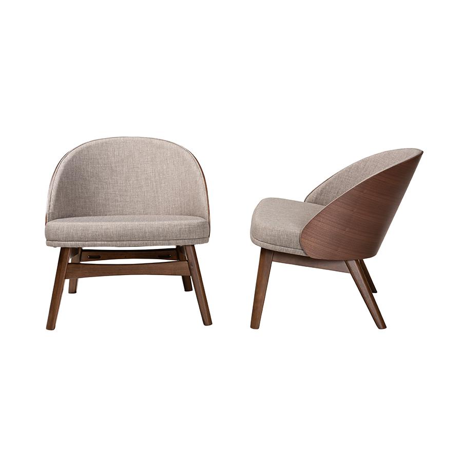 Grey Fabric and Walnut Brown Finished Wood 2-Piece Accent Chair Set