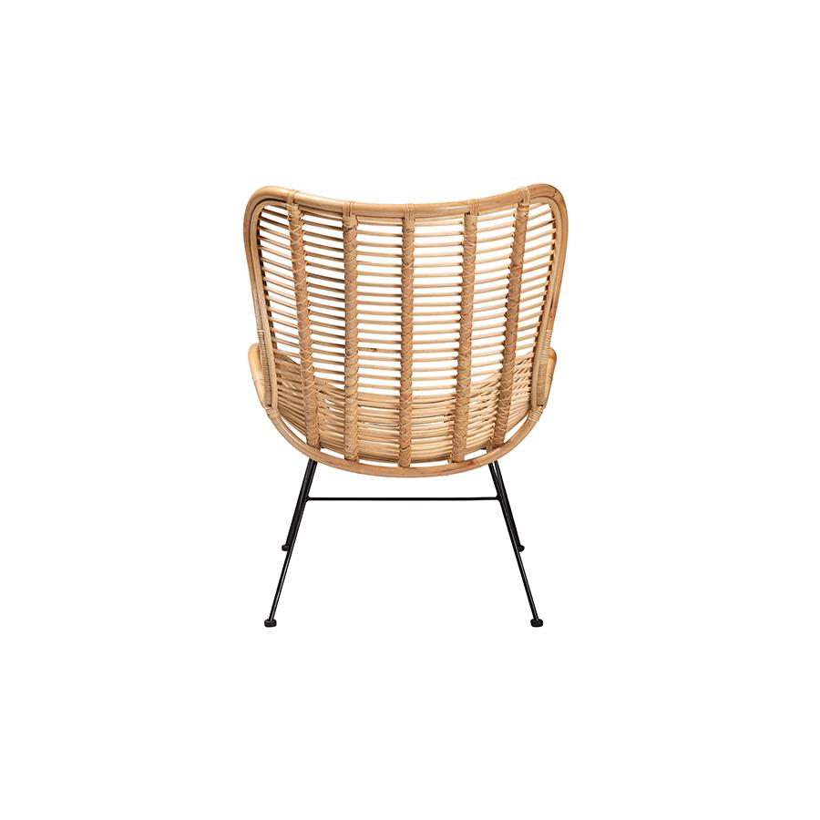 Bohemian Natural Brown Rattan and Black Metal Accent Chair